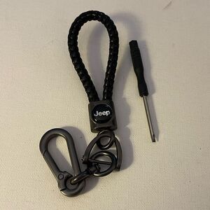 Jeep Logo Black Leather Rope Fob Keychain NWT